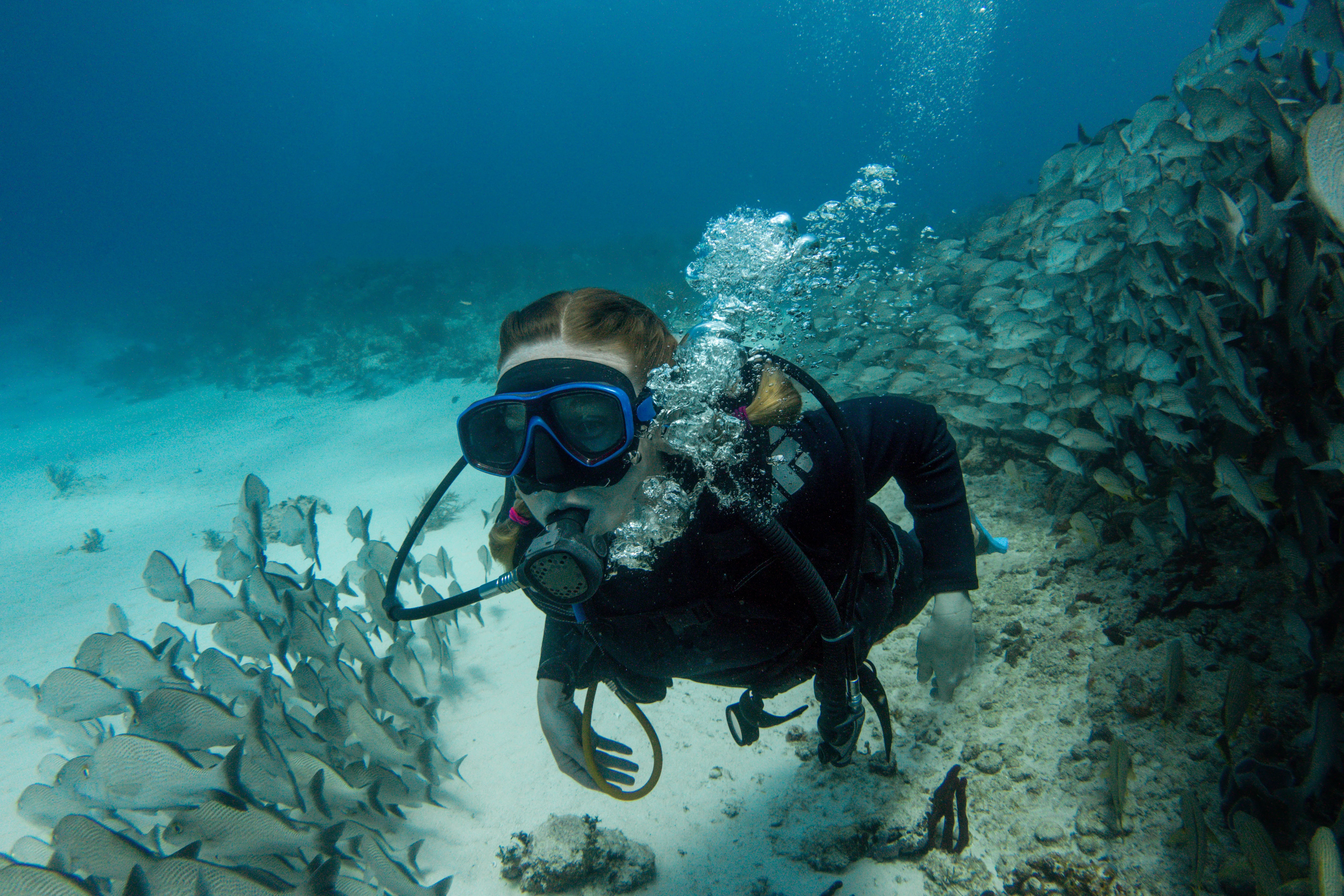Buzo certificado durante una práctica Advanced Diver en el arrecife de Mahahual