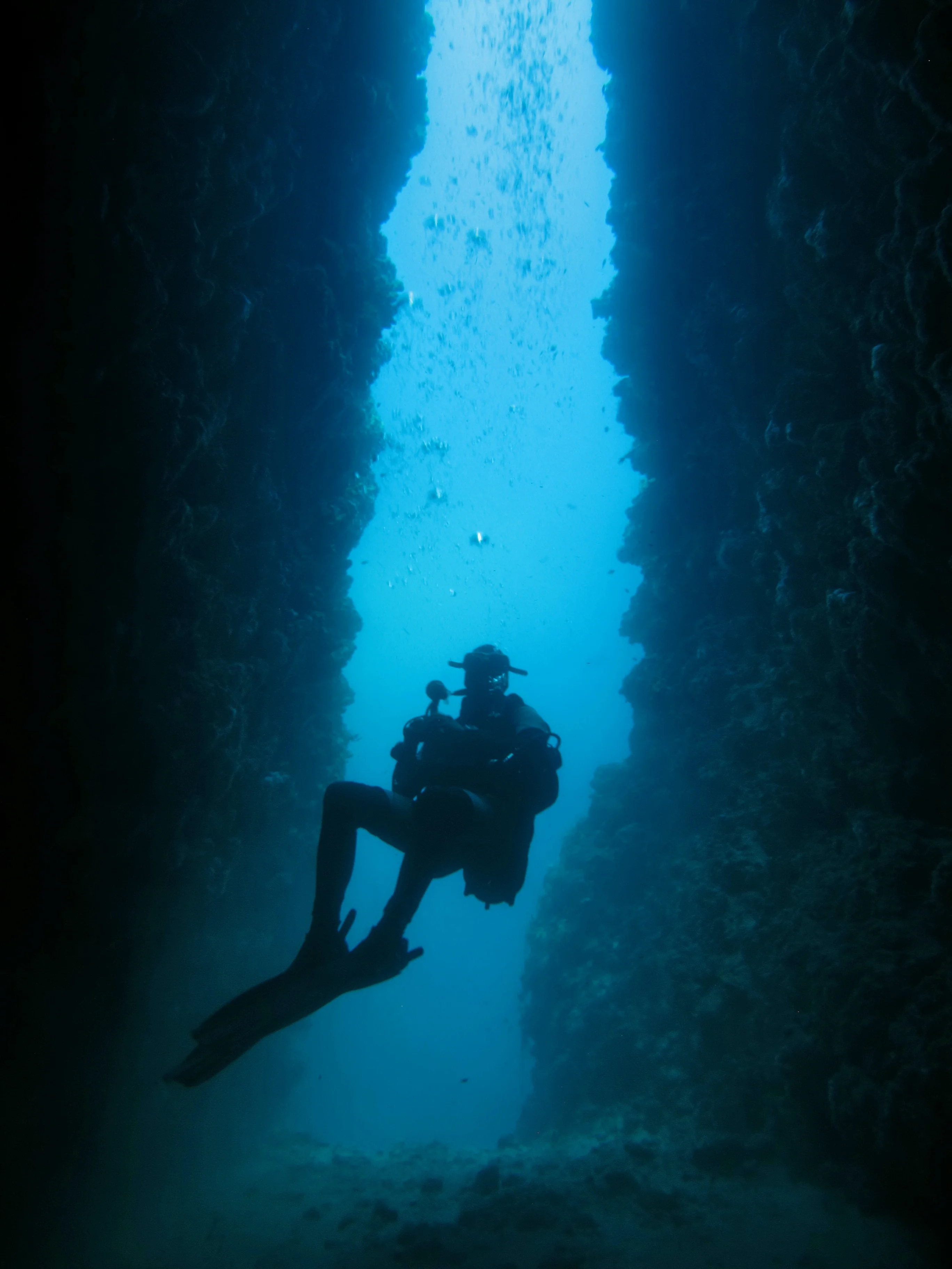 Buzo en formación Dive Master acompañando una operación de buceo en Mahahual
